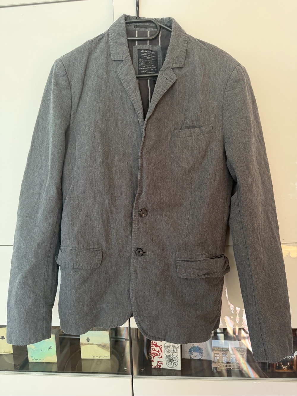 AllSaints Ballast Charge Grey Cotton Linen Unstructured Blazer Jacket